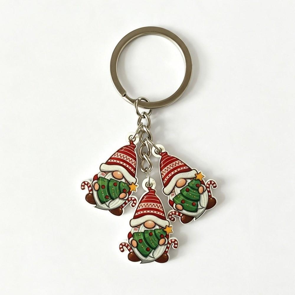 2D Flat Christmas Keychain Mini Xmas Ornament Pendant Cute Keyring Charm Christmas Gift