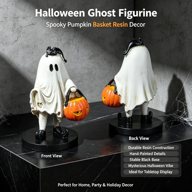 Halloween Resin Decor Set Ghost Pumpkin Figurines Home Tabletop Decoration Modern Minimalist Style