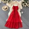 Sexy Mesh Strap One Piece Dress Women Sweet Ruffle A-Line Beach Party Dresses Female Fashion Solid Design Elegant Clothing 2024