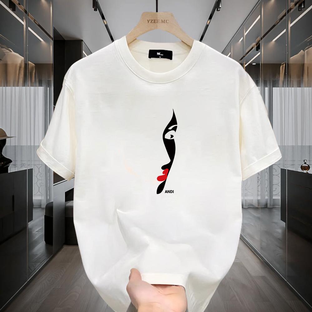 Летняя модная брендовая футболка с коротким рукавом 2024Модный мужской свободный нишевый топ с круглым вырезом для пар