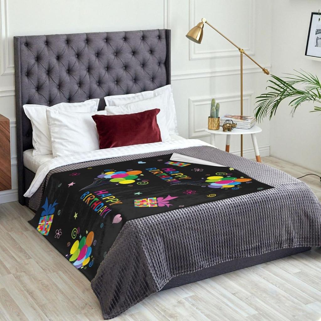Happy Birthday Blanket Soft Lightweight Throw Blankets Cozy Flannel Bed Throws for Sofa Couch Travel Home Room Bedroom Decor Gif