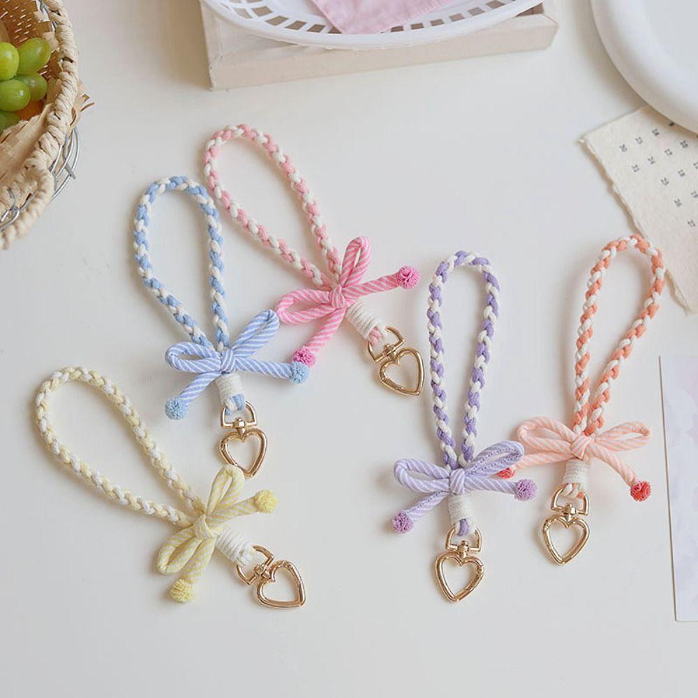 Anti-lost Bowknot Phone Lanyard Handmade Weaving Phone Wrist Strap DIY Decor