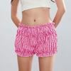 Pajama Shorts Women's Cute Baggy Style Elastic Low Plaid Boxer Bottoms Sexy Casual Summer Sleepwear