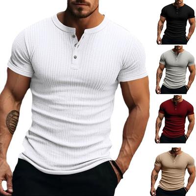 Мужская футболка-henley в рубчик, приталенная, с коротким рукавом, на пуговицах, повседневный топ