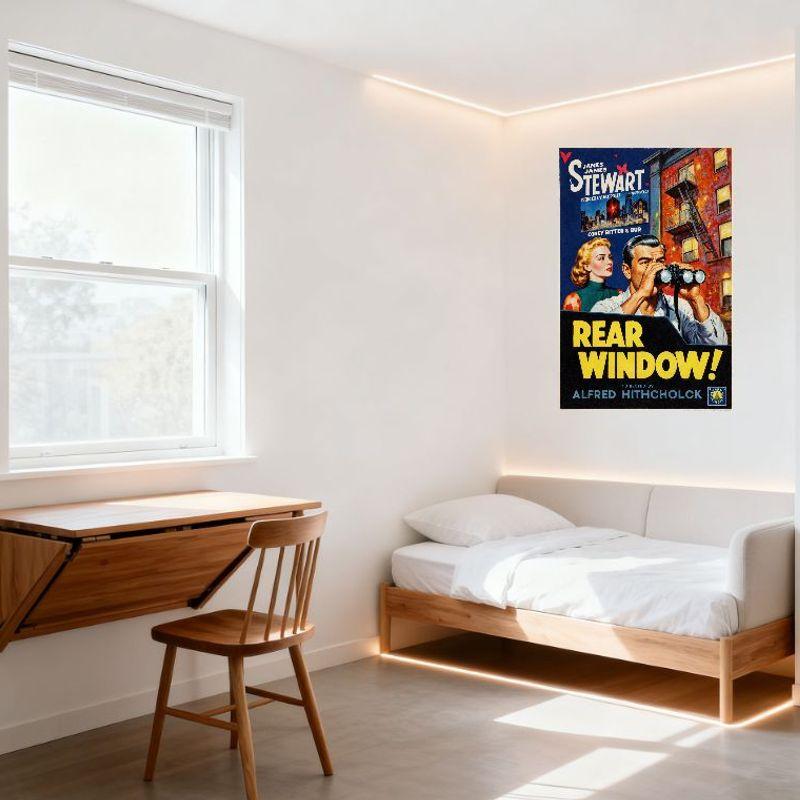 Vintage Rear Window Movie Poster Metal Tin Sign, Alfred Hitchcock Film James Stewart, Retro Wall Decor for Home Bar Man Cave Caf