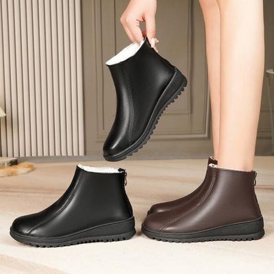 2025 зимние хлопковые туфли на мягкой подошве кожаные туфли для среднего и пожилого возраста нескользящие полусапожки зимние сапоги бархатные теплые туфли для мамы