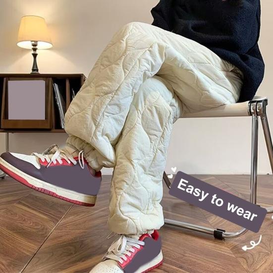 Мужские зимние брюки, утолщенные стеганые брюки с подкладкой из овечьей шерсти и флисом, ветрозащитные брюки прямого кроя с застежкой на шнурке для повседневной носки