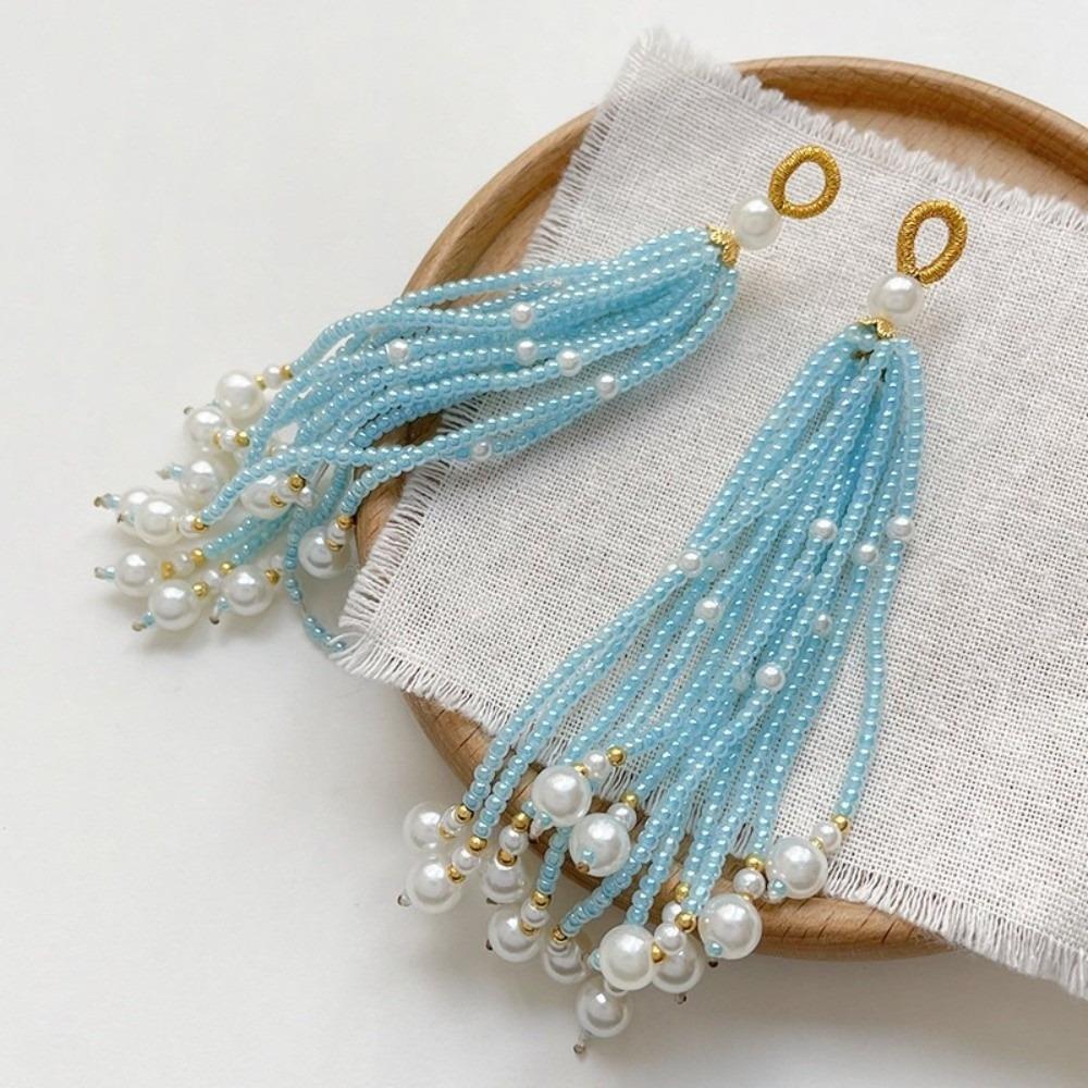 2pcs Ancient-style Tassels Beaded Keychain Handmade Bag Hanging Rope Crystal Pendant DIY Jewelry Accessory Multi-color