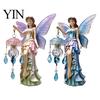 Wall Mounted Fairy Lamp Night Light, Resin Elf Sculpture Lantern for Bedroom, 3D Faux Crystal Pendant Hanging Art Decor with Pendant, Romantic