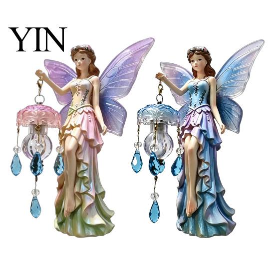Wall Mounted Fairy Lamp Night Light, Resin Elf Sculpture Lantern for Bedroom, 3D Faux Crystal Pendant Hanging Art Decor with Pendant, Romantic