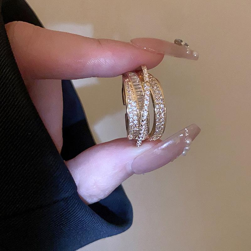 Zircon Multi-Layer Ring For Women Party All-Match Jewelry Vintage Opening Adjustable Finger Ring Shiny Combination Ring