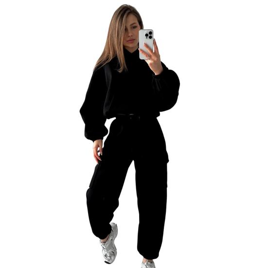 Женский комплект из 2 предметов: топ и брюки, длинный рукав, эластичная толстовка с капюшоном, затягивающаяся на шнурок, эластичные брюки с высокой талией, обтягивающие щиколотку, спортивный костюм для фитнеса