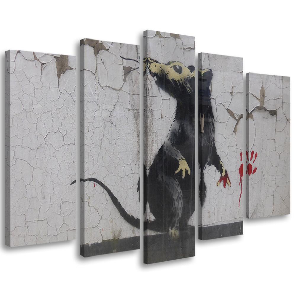 Five Piece Picture Canvas Print Banksy Street Art Rat