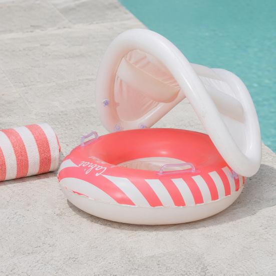 yangyizhi Baby Swim Ring with Canopy, Inflatable Striped Pool Float for Toddler Boys Girls, UV Sun Protection Swimming Safety Seat, Handle