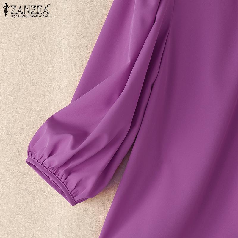 ZANZEA Женская повседневная однотонная свободная блузка с круглым вырезом и рукавом 3/4