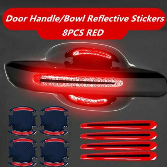 8pcs Safety Reflective Car Door Handle Door Bowl Warning Sticker Exterior Trim