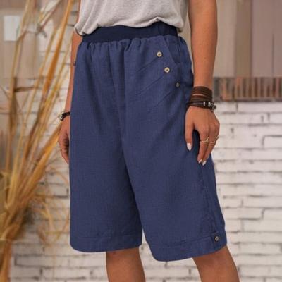 Женские летние шорты с эластичной талией, средней посадки, повседневные шорты в спортивном стиле с карманами, однотонные прямые широкие шорты