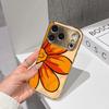LUCKYSTART Ударопрочный Милый Чехол Чехол для Телефона Для iPhone 17 16 15 14 13 12 11 Pro Max 16E Позолоченный Стеклянный Корпус Смелый Оранжевый Цветок Обложка