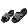Foreign trade slope heel slippers women's 2025 summer rhinestone thick-bottomed cool slippers European and American style street wear fashion