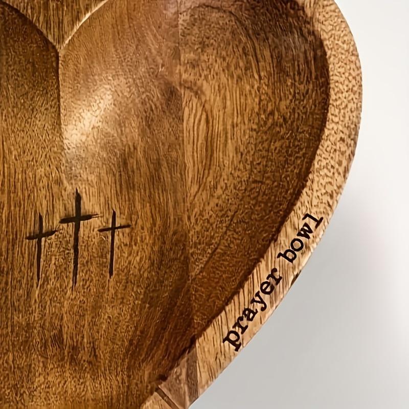 Vintage Wooden Heart Shaped Prayer Bowl with Cross and ‘Prayer’ Text - Perfect for Home Decor, Living Room or Prayer Room