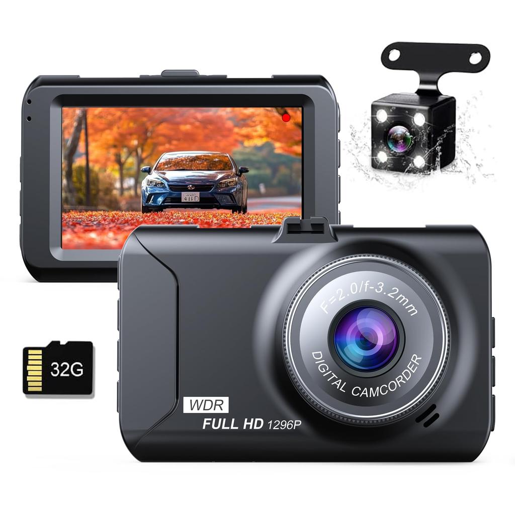 TORAKIND Dash Camera, Front and Rear 2 Cameras, Car Dash Camera, Small Dash Camera,