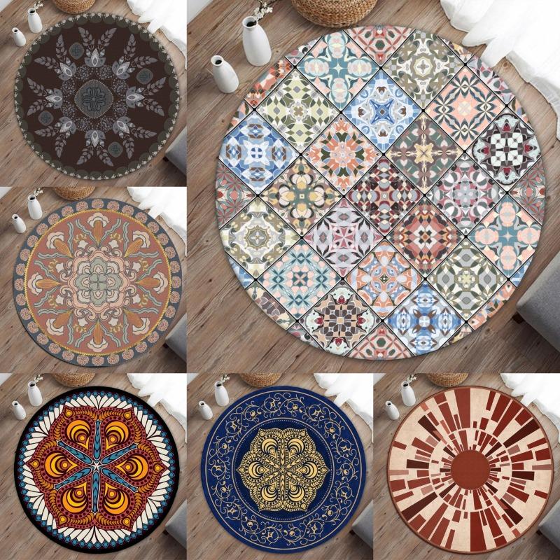 Богемный Племенной Мотив Круглый Ковер Мат Коврик Восточный Геометрический Пейсли Ретро Домашнее Украшение Ковер для Гостиной Кабинета