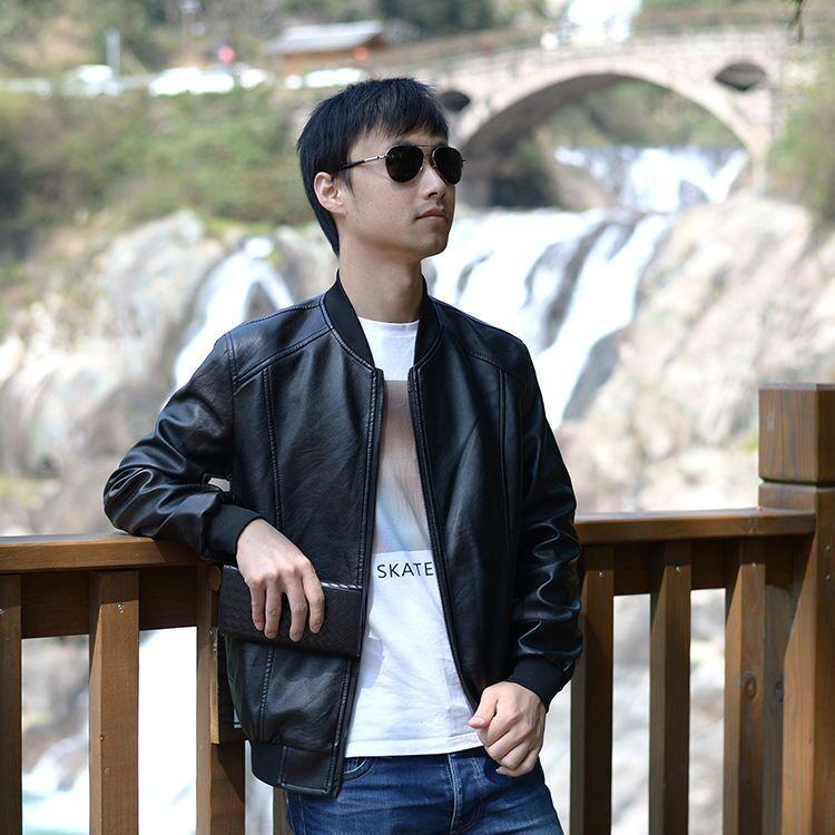 Middle-Aged Leather Jacket Men'S Coat Round Neck Spring And Autumn Thin Men'S Pu Boyfriend Motorcycle Leather Jacket New