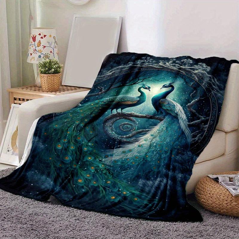 1pc Peacock Printing Lightweight Flannel Blanket, Comfortable and Warm Blanket, for Camping Sofa Bed and Couch Office, Suitable for Gift Blan
