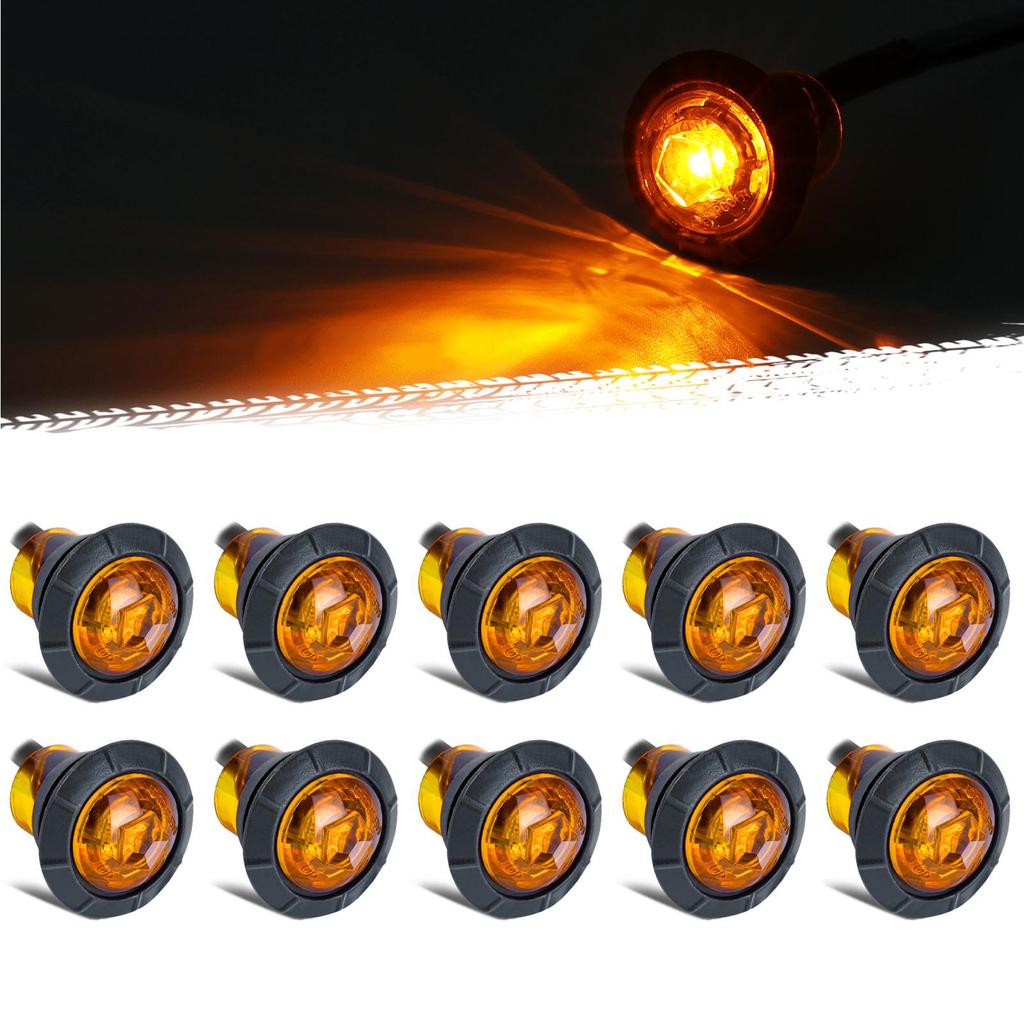 12V Waterproof IP68 Universal Signal Light 3/4" Round Trailer Side Marker Light Truck Clearance Lights Truck Turn Signal Lamp