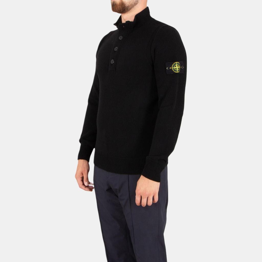 STONE ISLAND Однотонный трикотажный свитер унисекс из шерсти с воротником-стойкой на молнии до половины Черный K2S155100040S00A3V0029