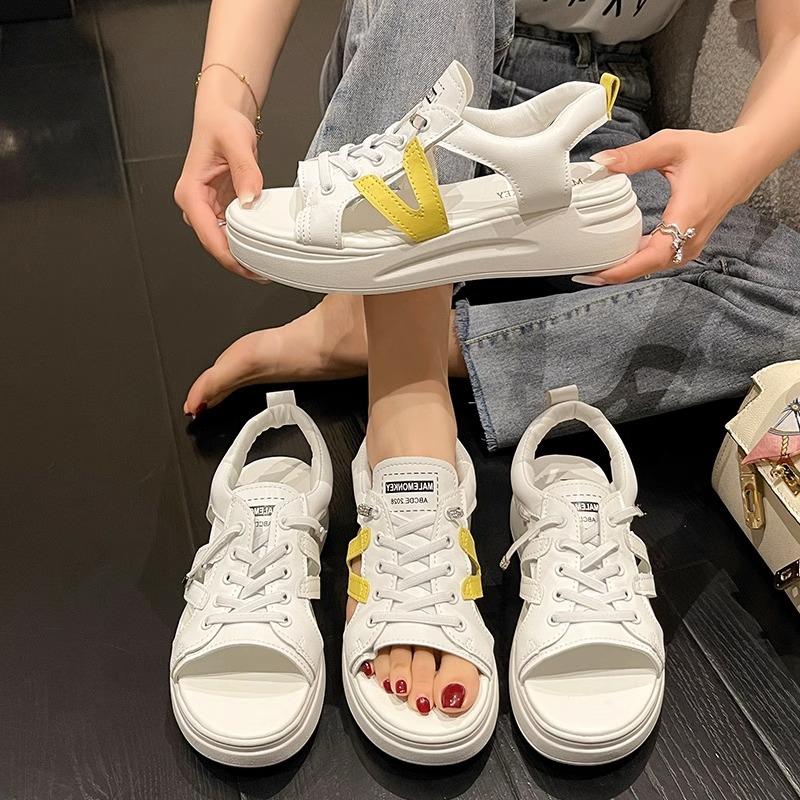 2025 Summer New Women's Shoes Thick Bottom Hollow Sponge Cake Fashion Casual Sports Flat Bottom White Shoes Sandals for Women