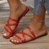 2024 Summer New Flat Women's Beach Slippers Single Line Solid Color Square Head Casual Thin Sandals
