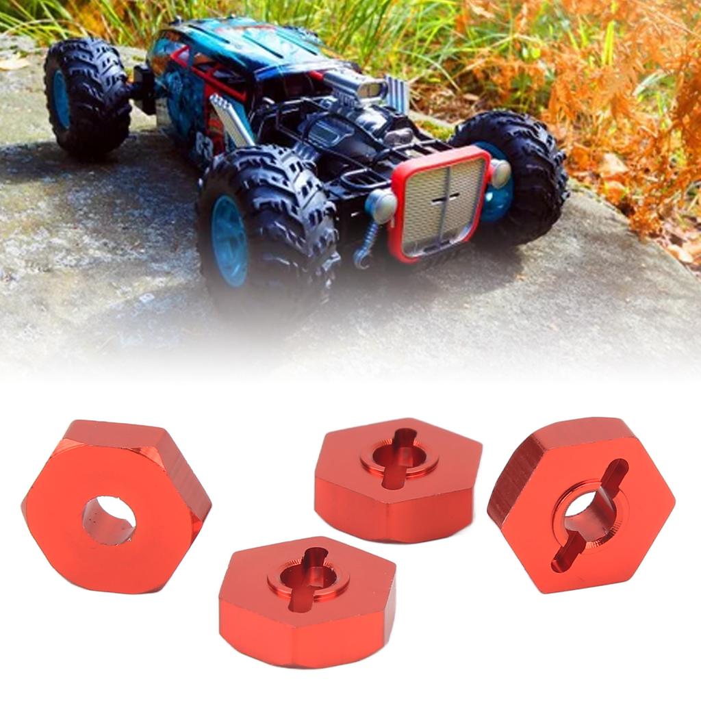 4 PCS RC Wheel Hex Hub Adapter Aluminum Alloy RC Hex Coupler Parts for Traxxas E Revo 1/16 RC Car Red