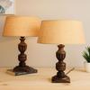 Set of 2 Wooden Table Lamps 50 Cm for Living Room Bedside with Fabric Shade Night Lamp for Bedroom, Study Home Decor E27 Bulb Holder