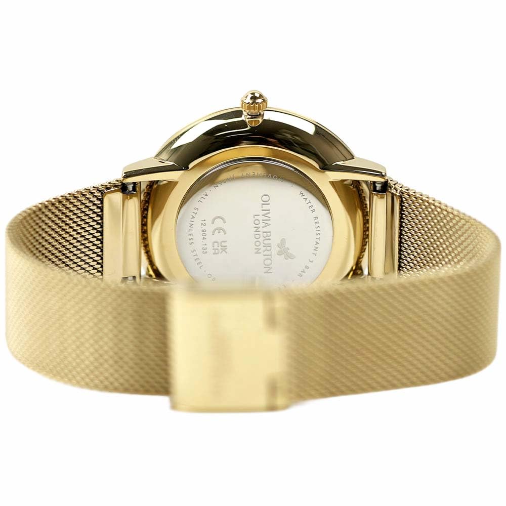 Olivia Burton Signature 35 мм Бабочка Светлое Золото Солнечные Лучи OLIVIA BURTON 24000147 Ультратонкие Часы, Сетчатый Браслет,