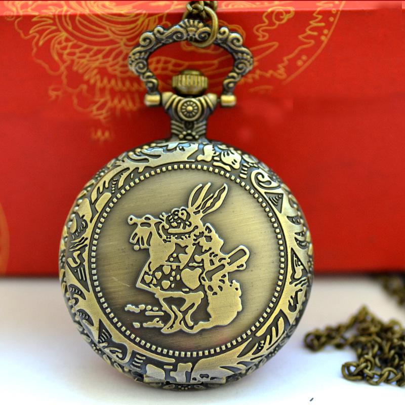 Карманные часы в ностальгическом стиле, античная бронза, кролик, с изящной цепочкой и римскими цифрами (Большой размер, 9014)