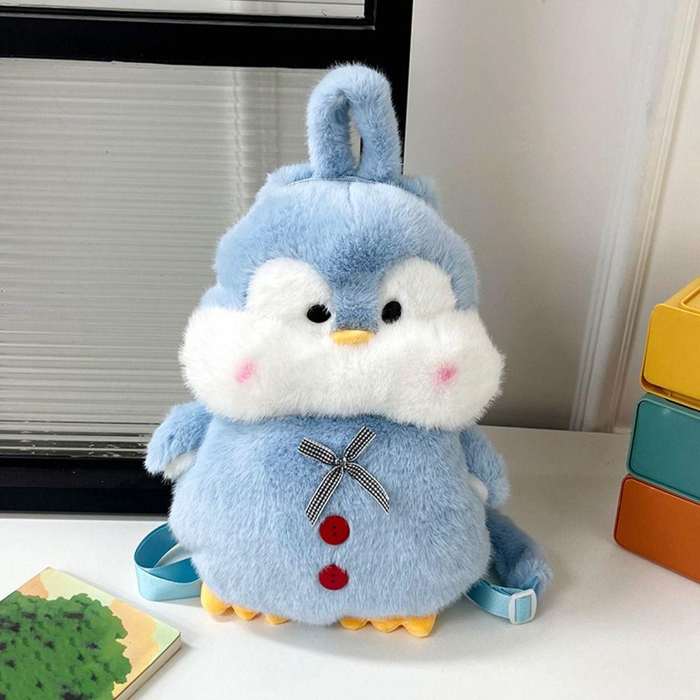 Soft Cartoon Animal Backpack Cartoon Kids Plush Backpack Gifts Penguin School Bag Daily Use