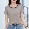 Женская летняя новинка Positive Shoulder с короткими рукавами, французская сладкая и пряная нижняя рубашка, полосатая рубашка, верхняя часть с короткими рукавами, боди-футболка