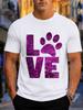 2026 New 100 Cotton Tshirt Glitter Purple Love Letter With Paw Print Pet Lover Unisex Tee Casual Short Sleeve