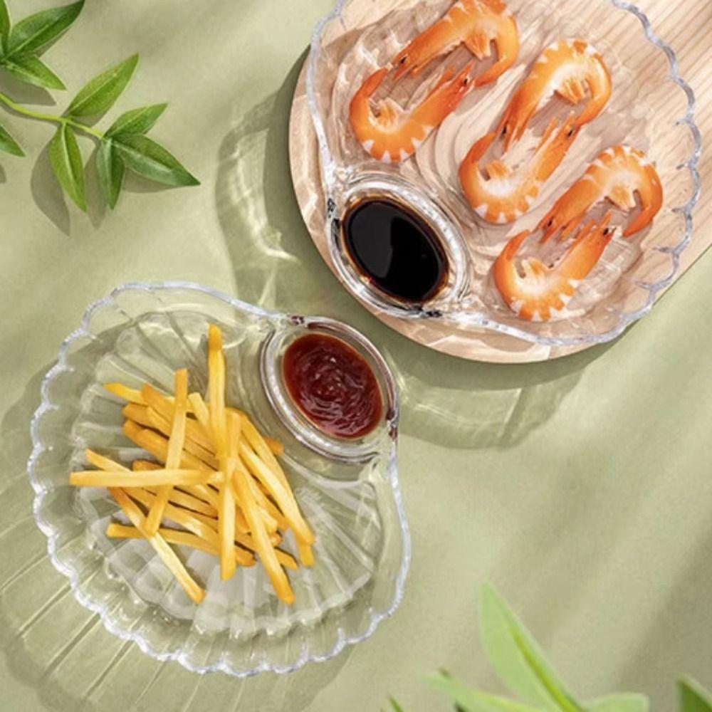 Прочная прозрачная тарелка-ракушка с дисками для уксуса, креативная тарелка для пельменей, тарелки для закусок из сухофруктов