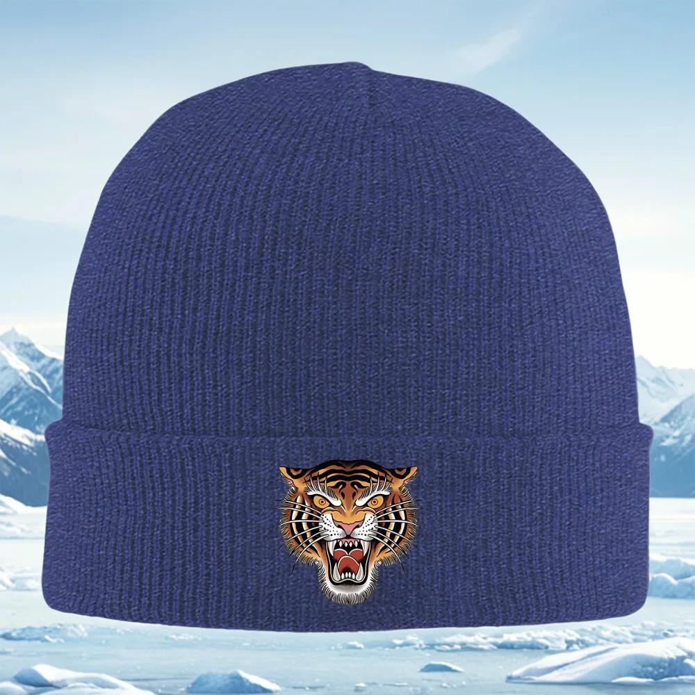 Green leaf orange zigzag design Unisex Women Unisex Knitted Hat Beanie Pullover Cap Winter Thermal Warm Christmas Outdoor Cycling H