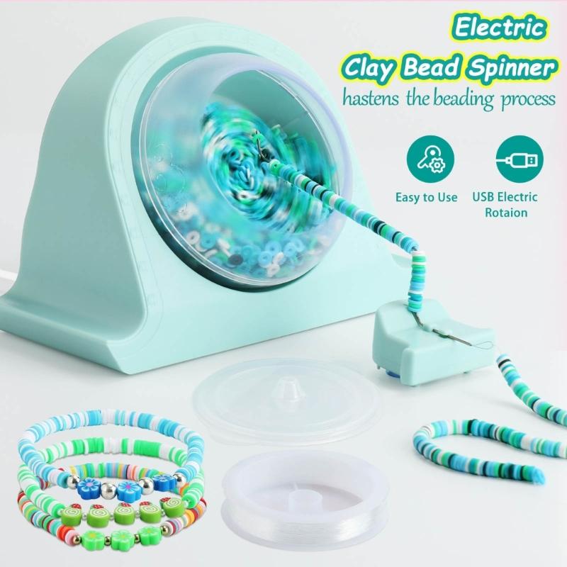 Automatic Clay Bead Spinner Bowl with Thread Beading Tool Bead Easy to Use Beads Stringing Machine DIY Crafters Supplies