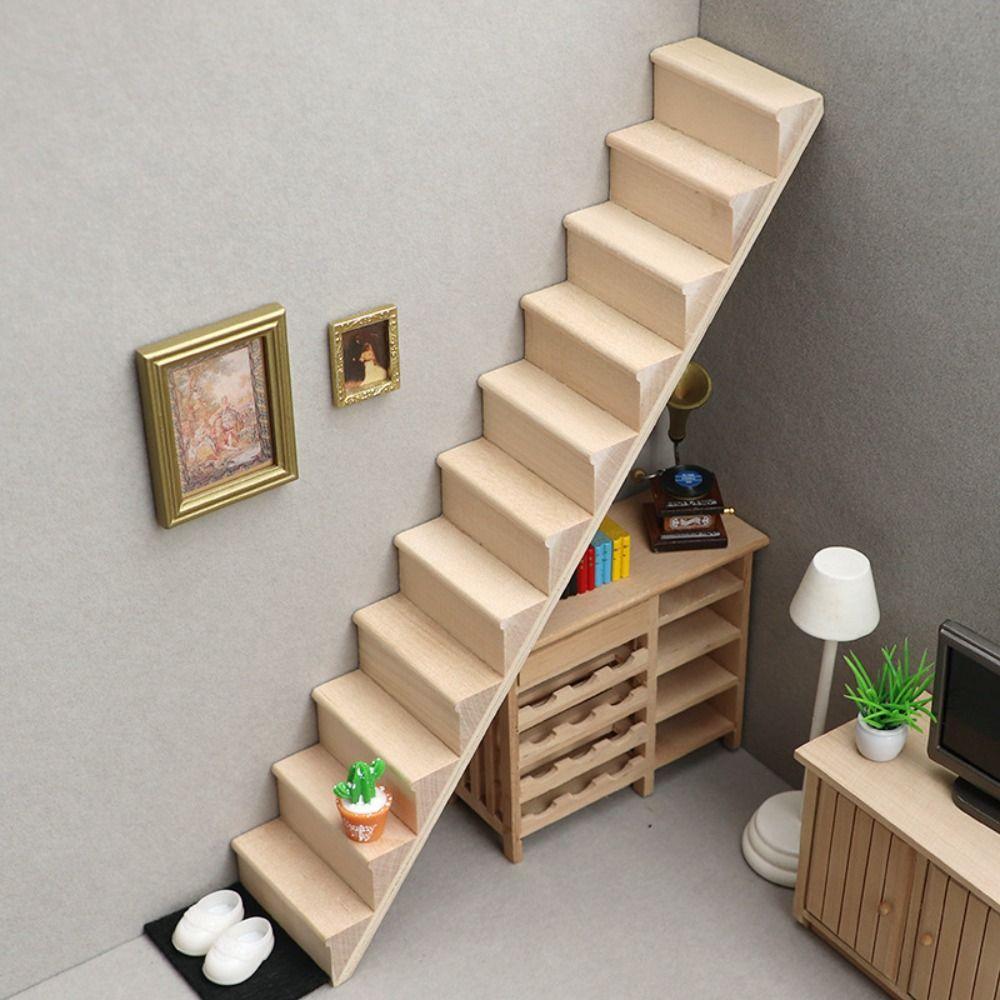 Миниатюра 1:12 Предметов мебели для кукольного домика DIY Лестница с перилами Аксессуары для кукольного домика