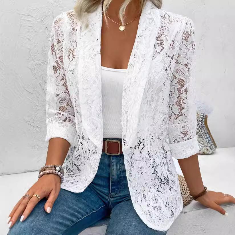Solid Color Lace Shirt Jackets - European & American Spring/Summer Collection