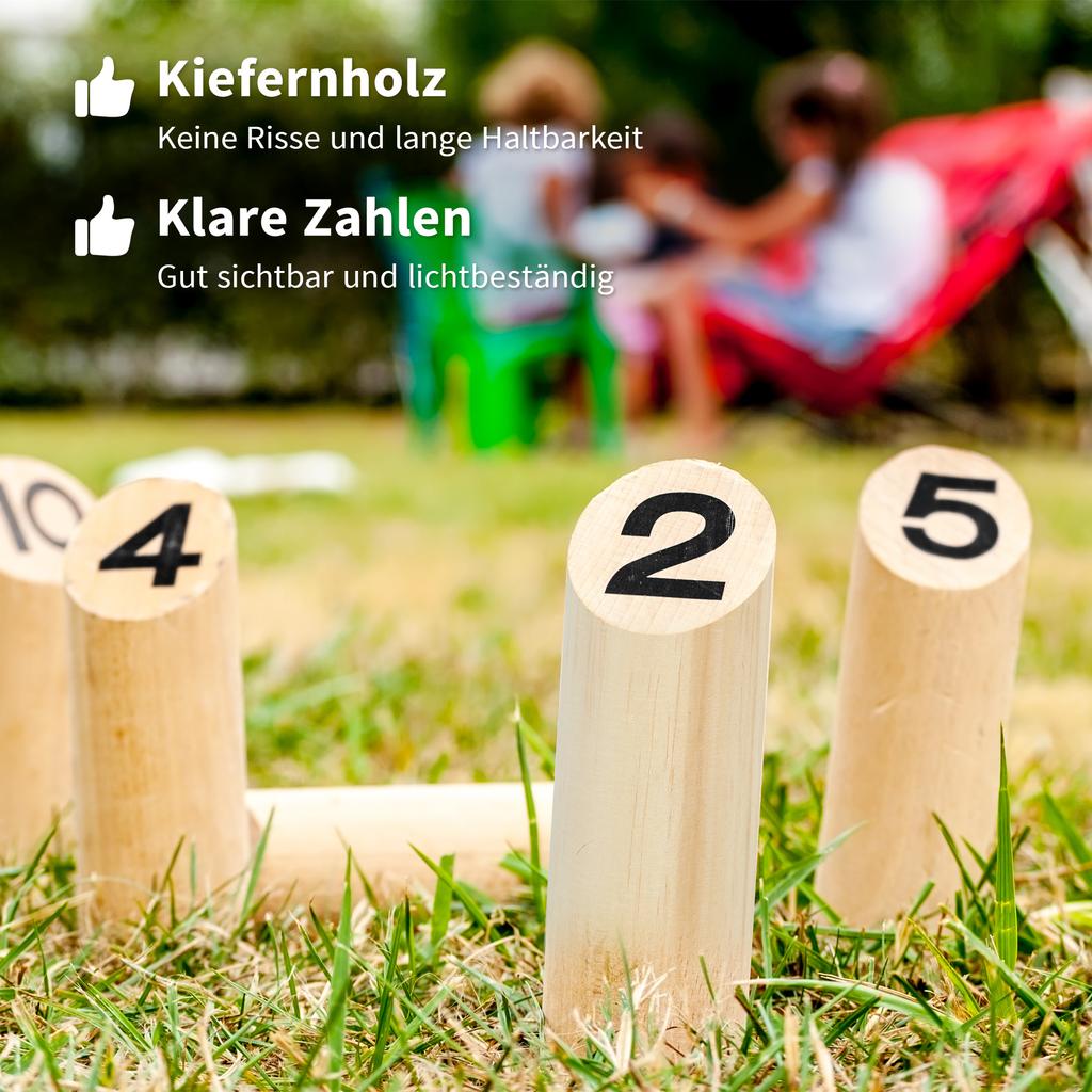Molkky Game, Wooden Skittles Throwing Game with 12 Skittles, 1 Throwing Pin and Carrying Box, Outdoor Games for Adults, Garden, Picnic, Beach, Party