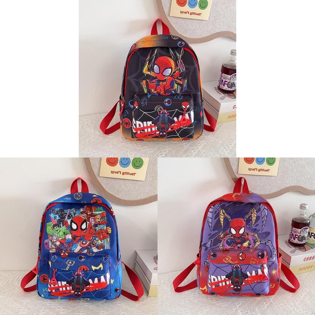 Cartoon Kids Spider Man Backpack For Boys And Girls With Breathable Nylon And Comfortable Shoulder Straps For Kindergarten Daily Use