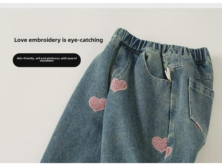 Джинсы Youbao Girls' Love: Осенний широкий прямой корейский свободный крой