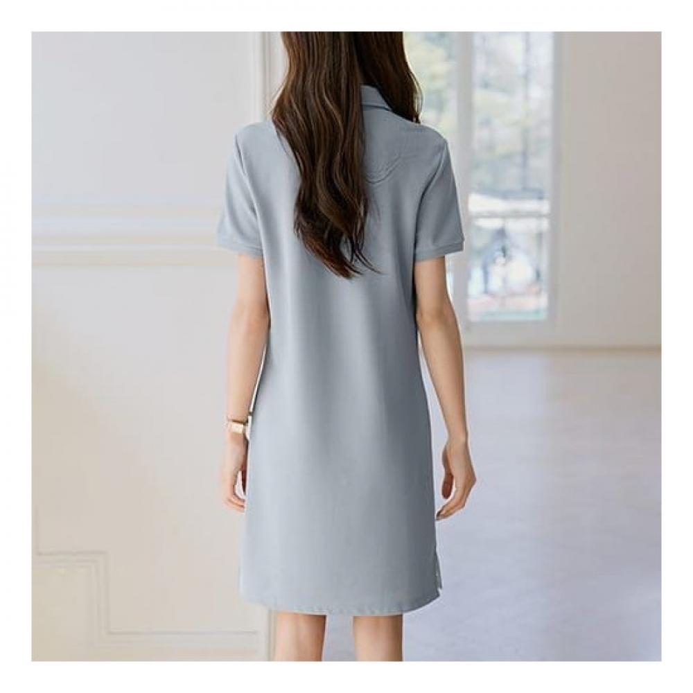 Navava Casual Slim Fit Split Collar Short Sleeve Dress No783