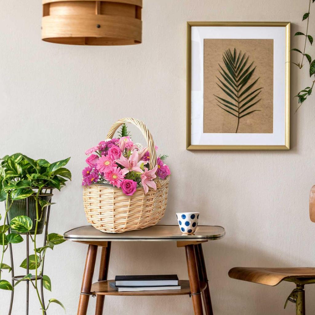 Flower Arrangement Basket Hand-woven Mini Wicker Rattan Baskets With Handle Retro Storage Containers for Wedding home kitchen