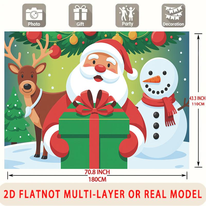 Party Backdrop Santa Claus Christmas Flat Winter Santa Claus Reindeer Snowman Holiday Event Photo Background Front Door Decor